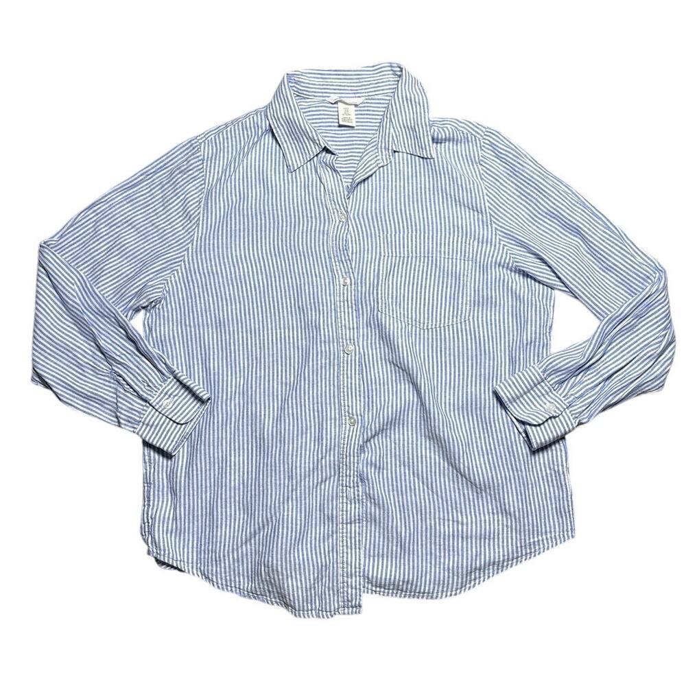 Blue White Striped Linen Blouse Oversized Fit